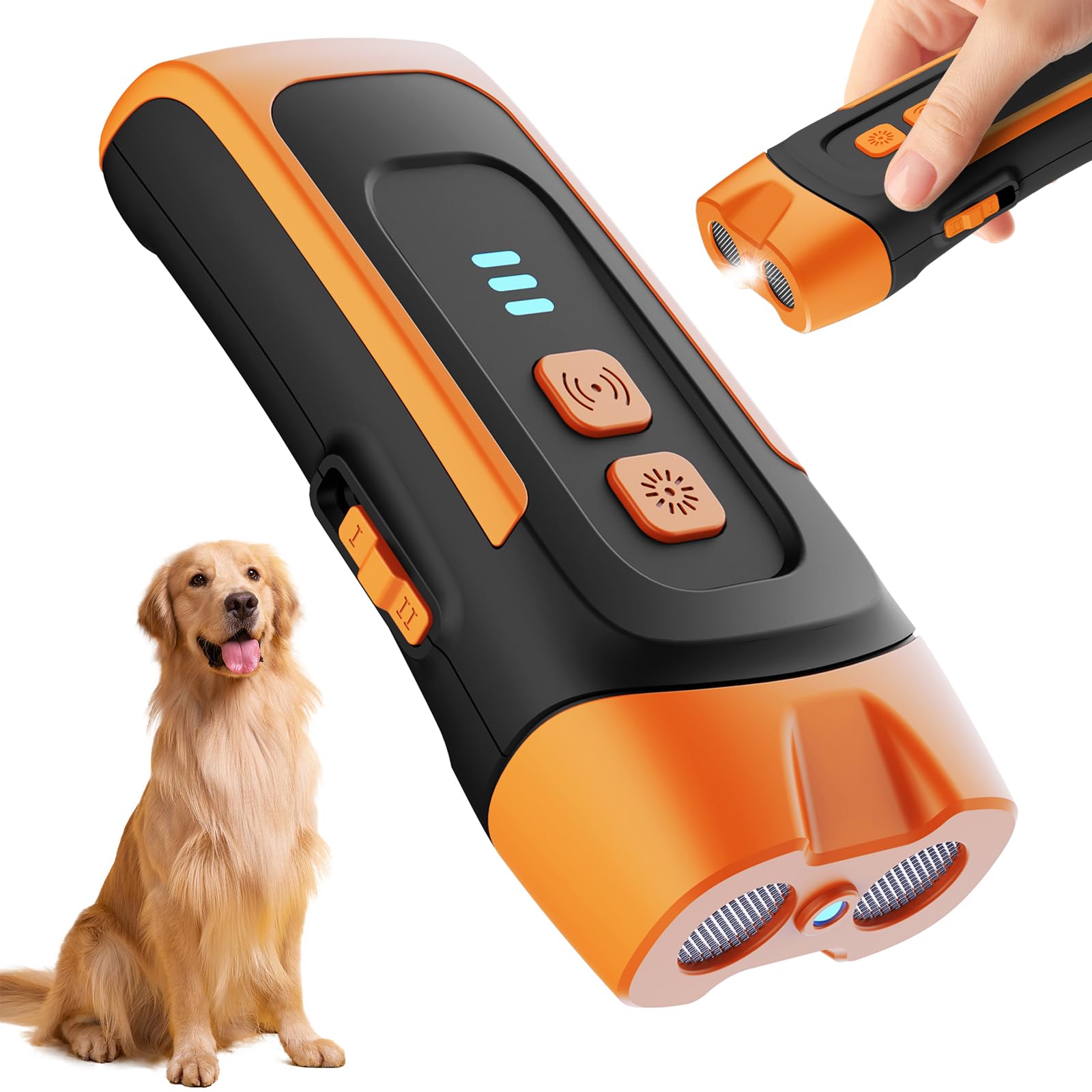 2026 Upgrade Antibell Ultraschall Gerät,40 Fuß Anti Bell Gerät Hunde, 2 Modi Antibell für Hunde mit Stroboskop Taschenlampe, wasserdicht,Geeignet für kleine, mittelgroße und große Hunde.