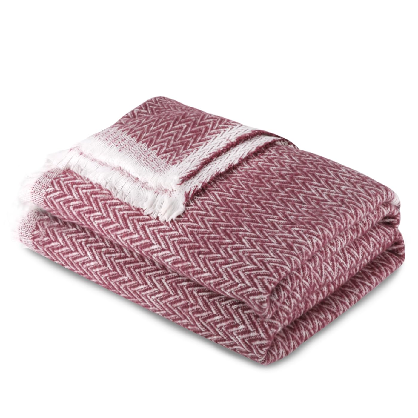 MERCURY TEXTIL- Manta de Algodón, Manta Cuatro Estaciones Espiga Decorativa con Flecos Extra Suave. Colcha Multiusos para Sofá, Cama, Cubre Sofá (Granate, 120 x 180 cm)