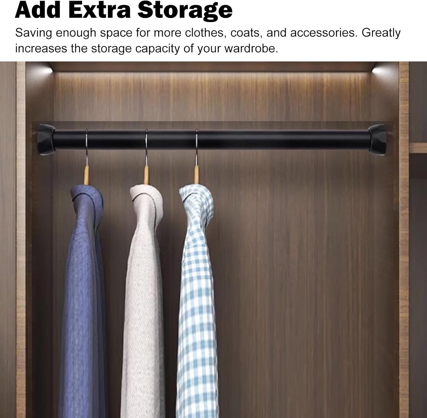 Heavy Duty Anti-Rust Aluminum Closet Rod, 80cm Black Wardrobe Clothing Hanger Pole with Flanges, Durable Frosted Clothes Rod for Organizing Closets