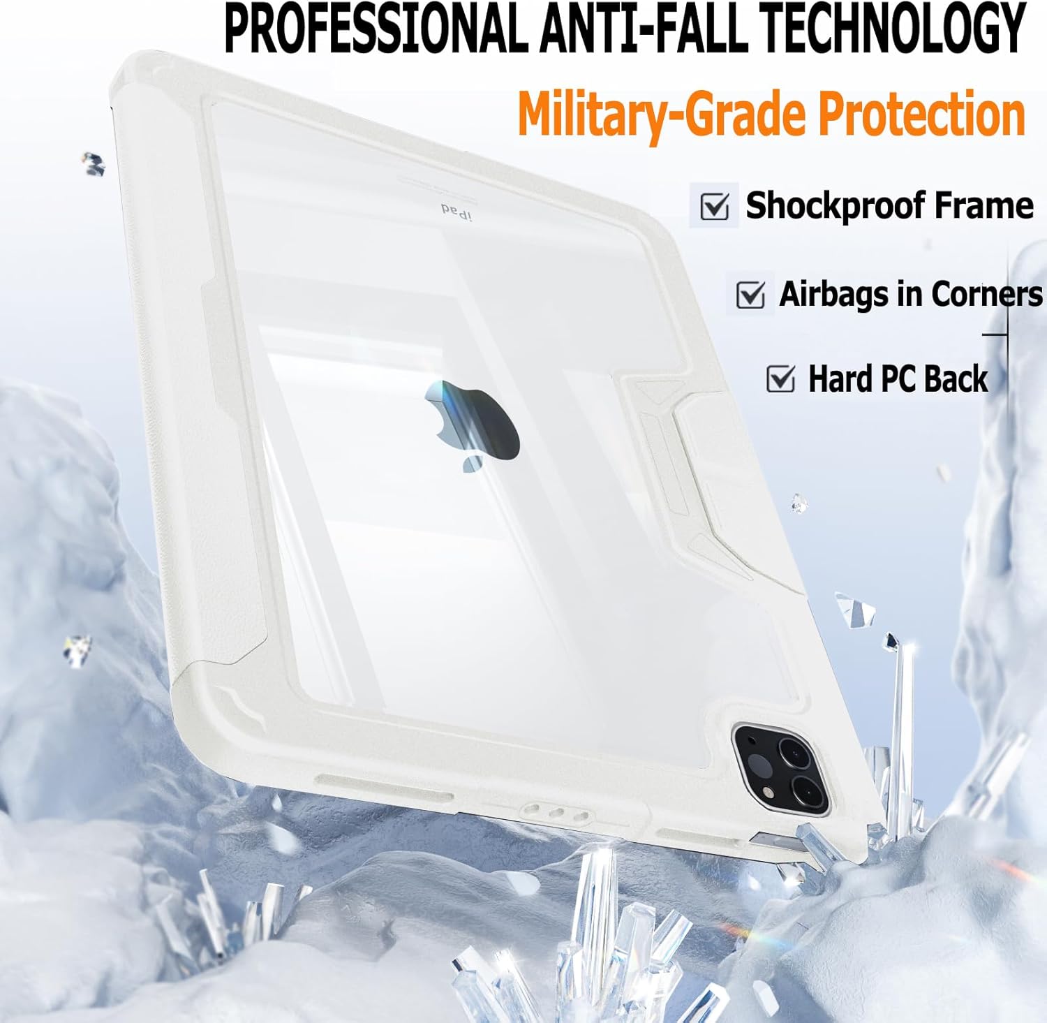 Military Grade Shockproof Case for iPad Pro 11 Inch 4th/3rd/2nd Generation (2022/2021/2020) with Pencil Holder, Auto Sleep/Wake, Clear PC Back Protective Slim Cute Magnetic Cover (White)