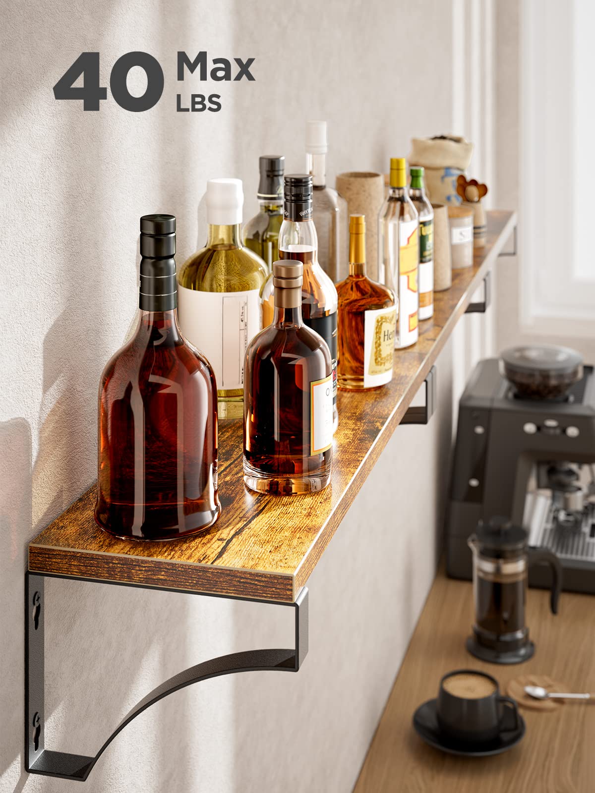 AMADA HOMEFURNISHING Floating Shelves Wall Mounted Set of 3, Rustic Wood Wall Shelves for Bedroom/Bathroom/Living Room/Kitchen/Laundry Room Storage & Decoration, Rustic Brown