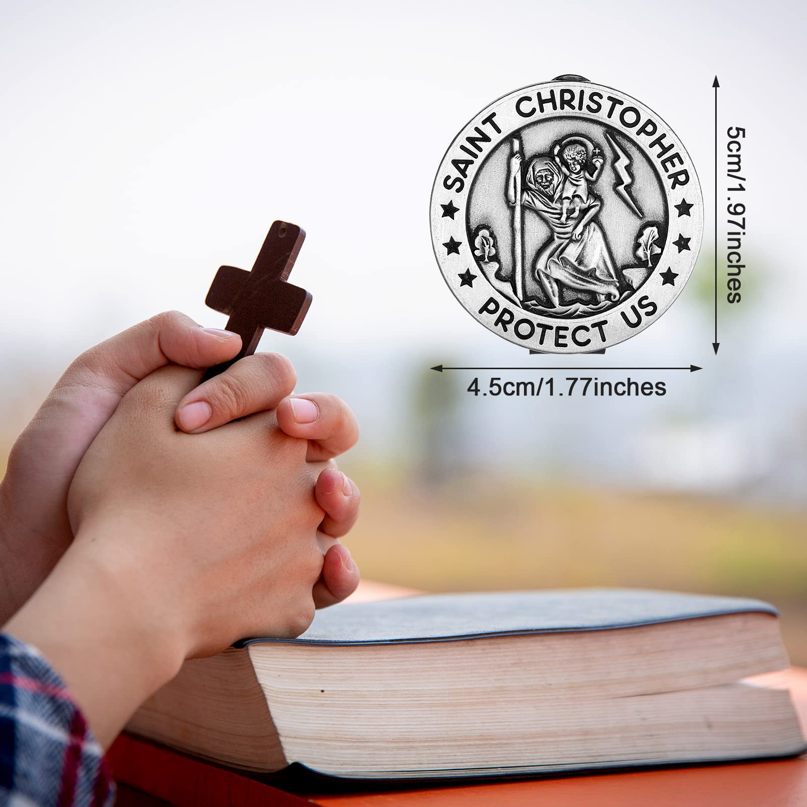 Tallew 4 Pieces St Christopher Medals for Car Religious Car Visor Clips Catholic St Christopher Automotive Car Medals — view 3