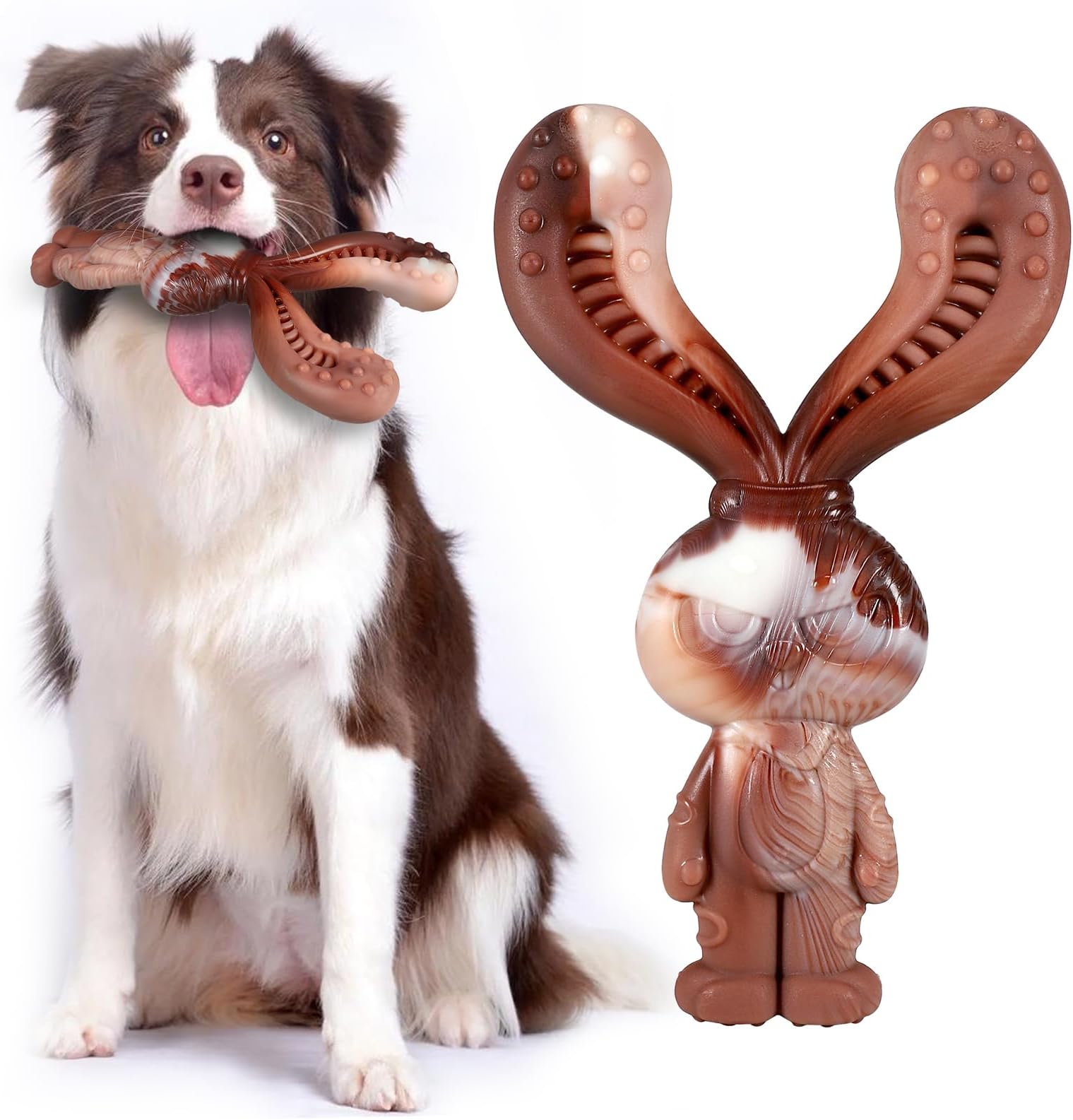 Indestructible Dog Toys for Aggressive Chewers, Long Lasting Beef Flavour Nylon Chew Toys, Tough Dog Toys for Medium and Large Dogs, Teeth Brushing and Boredom Brearking (Rabbit)