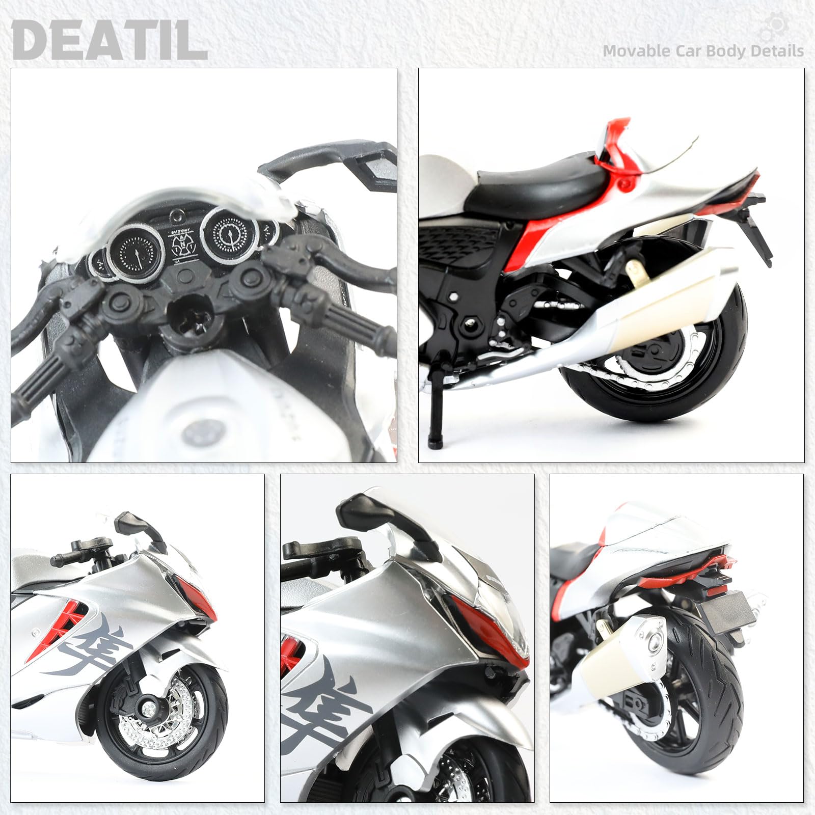 Modèle Réduit Moto Suzuki Hayabusa 1:18 - Jouet Motocross Noir Et Argent, Pneus Caoutchouc, Roues Avant Rotatives - Collection Cadeau