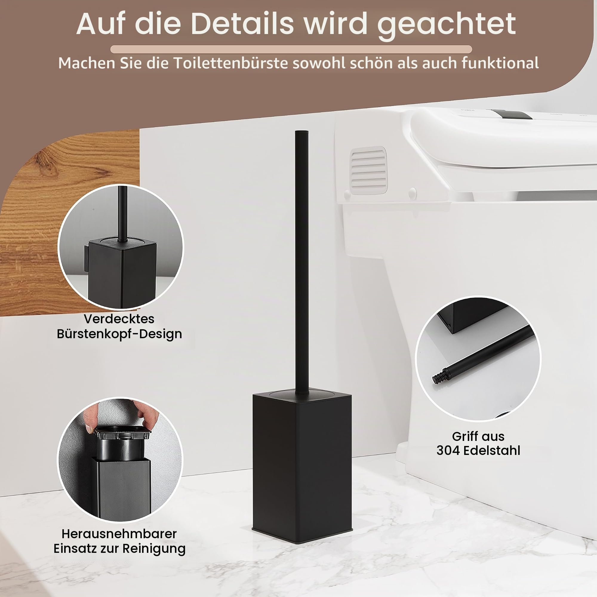 bgl Toilettenbürstenhalter, 2 Stück verpackt, Matt schwarz Toilettenbürste, Metall, freistehend