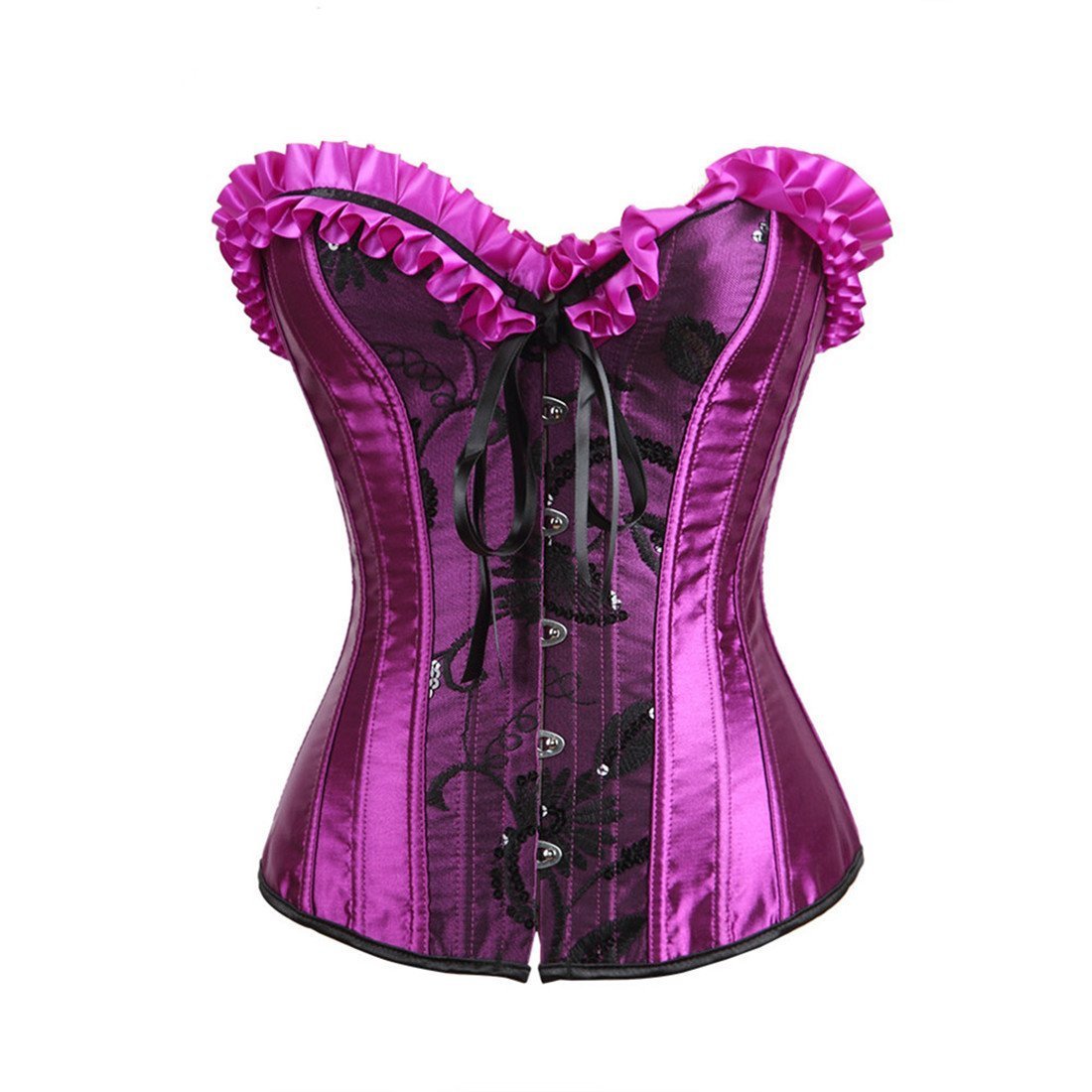 Zhitunemi Women's Satin Steel Boned Waist Trainer Corset Lace Up Boned Low Back Purple Medium