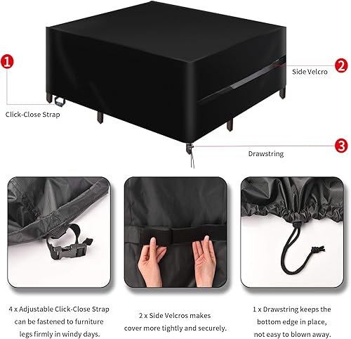 Miniatura 5 de Juego de fundas para muebles de patio, resistentes e impermeables para todos los climas, a prueba de polvo, para mesa y sillas seccionales al aire