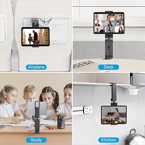 Miniatura 7 de Huogantom Soporte para tablet de avión, soporte de tableta manos libres esencial para viajar con rotación multidireccional de 360 grados, compatible
