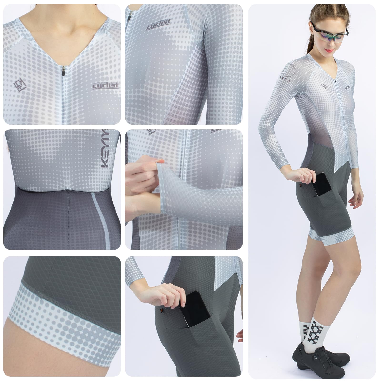 Mono de Ciclismo Mujer para Triatlón con Badana de Alta Densidad, Skinsuit Aero de Una Pieza, Transpirable y de Secado Rápido con Protección UV, Ideal para Ciclismo de Carretera, Triatlón