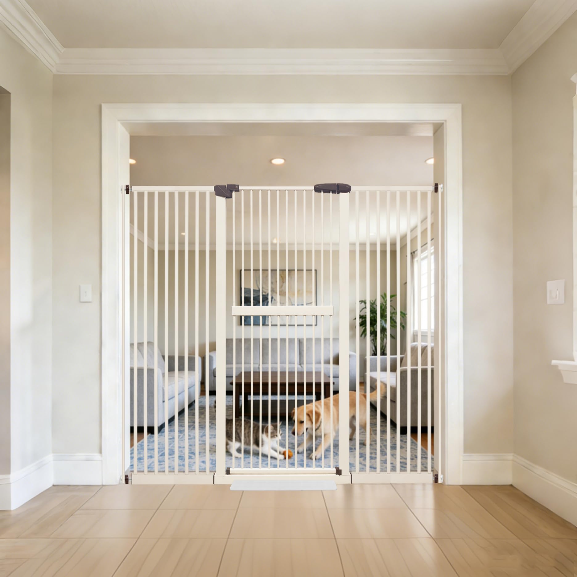 Photo 1 of Lumizone 61.02" Extra Tall Pet Gate for Cat Dog 63.39"-67.90" Wide Cream
