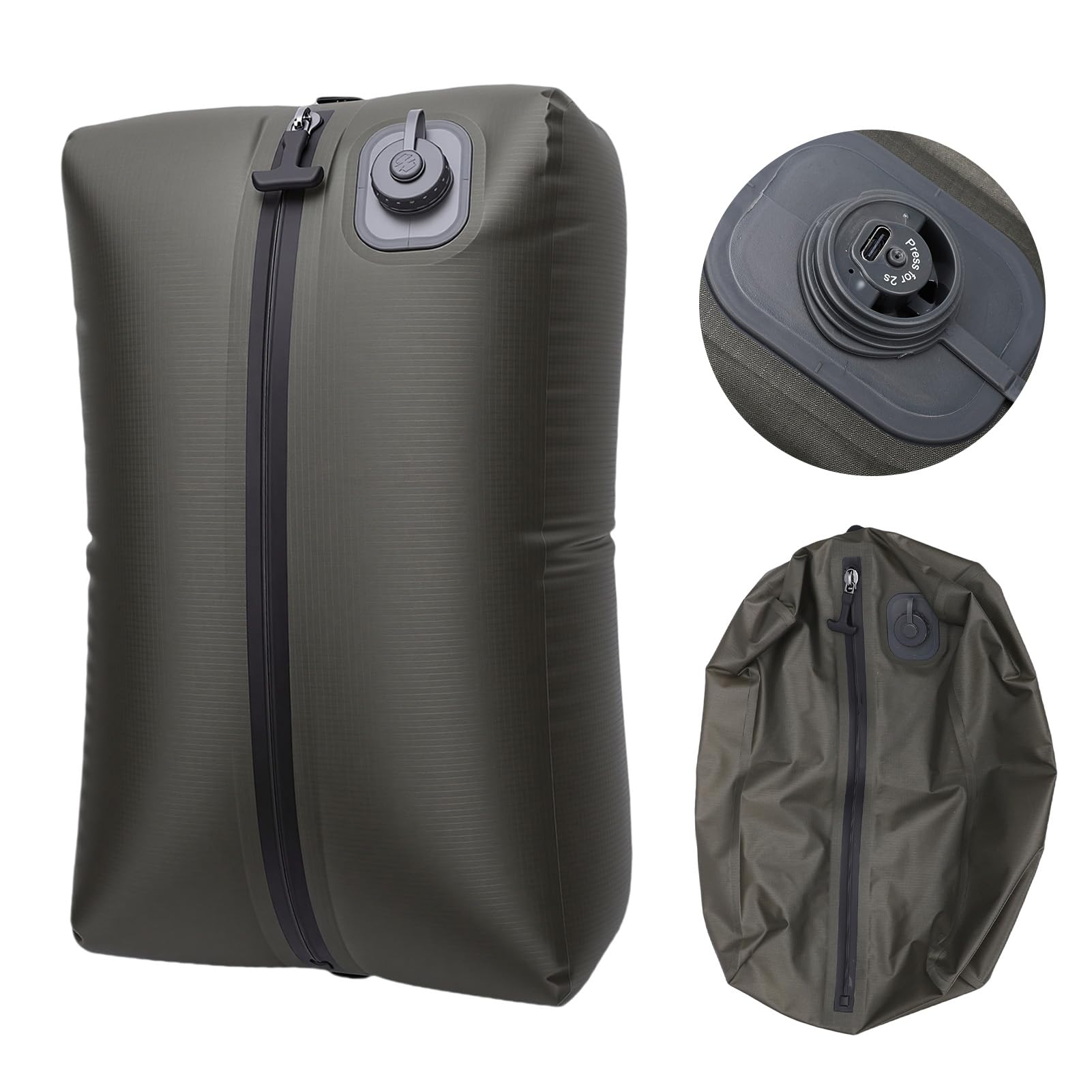Bolsa de Vacío de Viaje, Bolsa de Compresión Reutilizable Eficiente para Ropa, Ahorro de Espacio para Acampar, Senderismo, Mochilero, 20L (Cuadrícula verde)