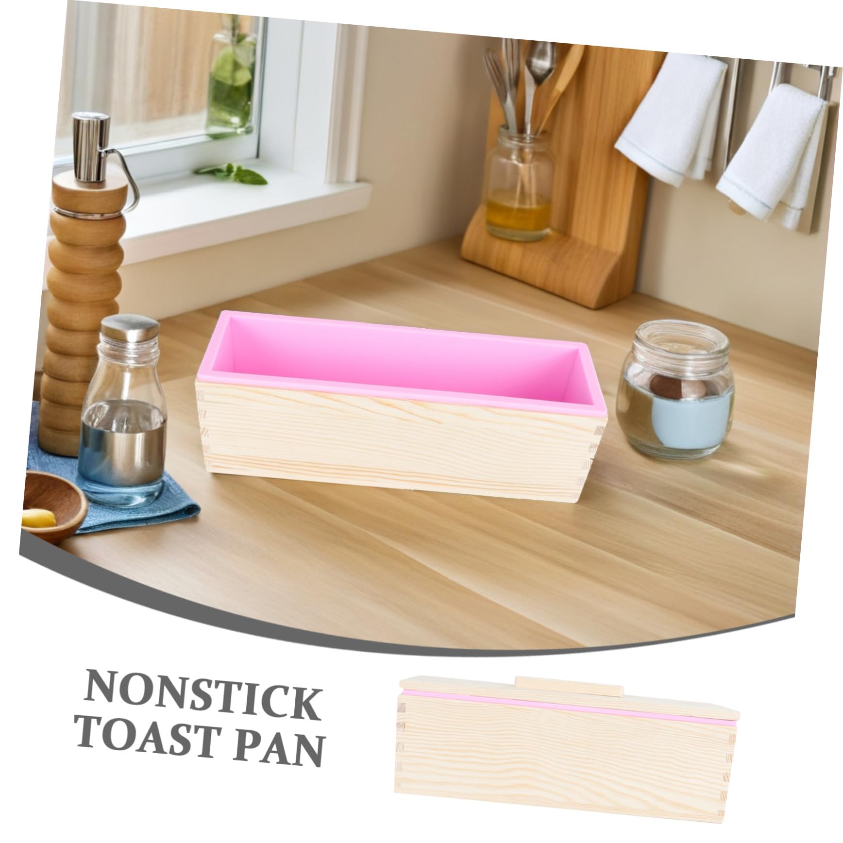 ULTECHNOVO Molde para Pan Casero Rectangular de Madera y Silicona Molde para Hornear Tostadas Antiadherente con Tapa Set 2 Piezas Rosa y Morado Utensilios Cocina para Repostería y