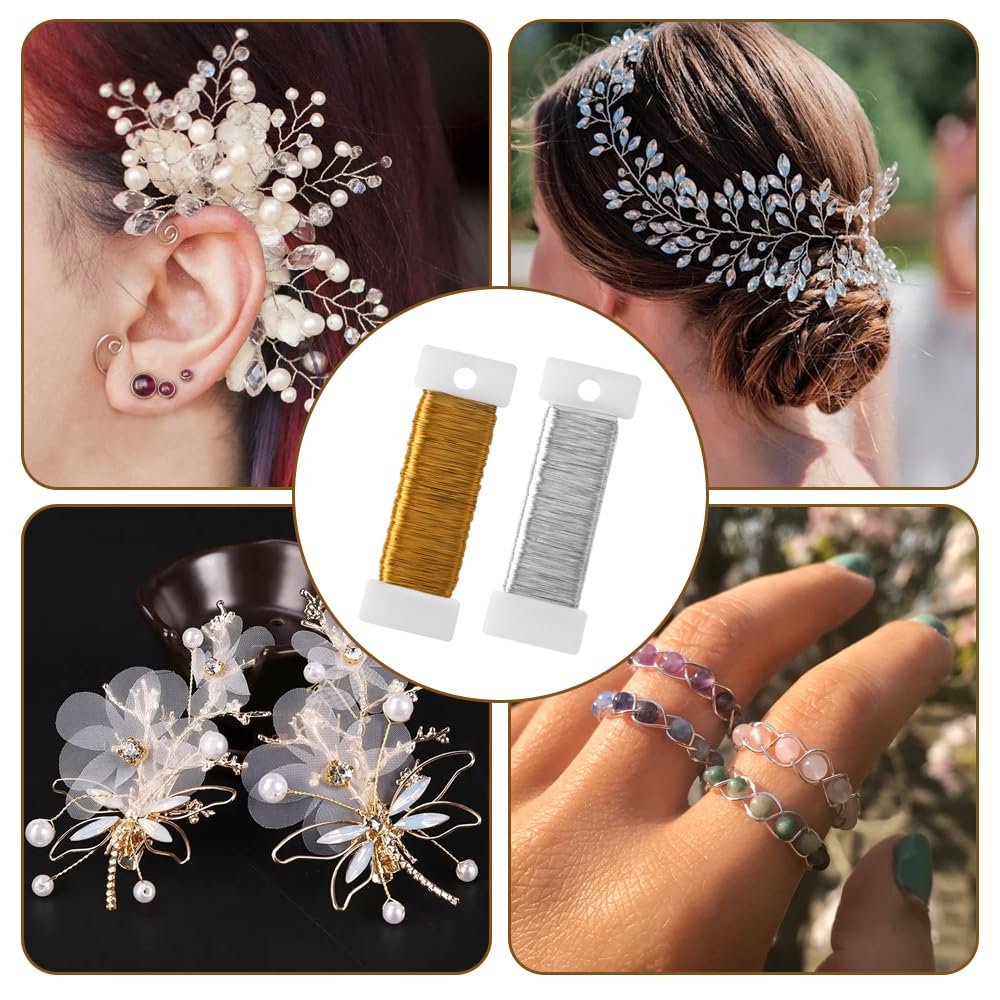 Basteldraht Set - 4 Rollen (0,3mm X 50m) Gold & Silber Für DIY Schmuck, Blumen Und Weihnachtsdeko