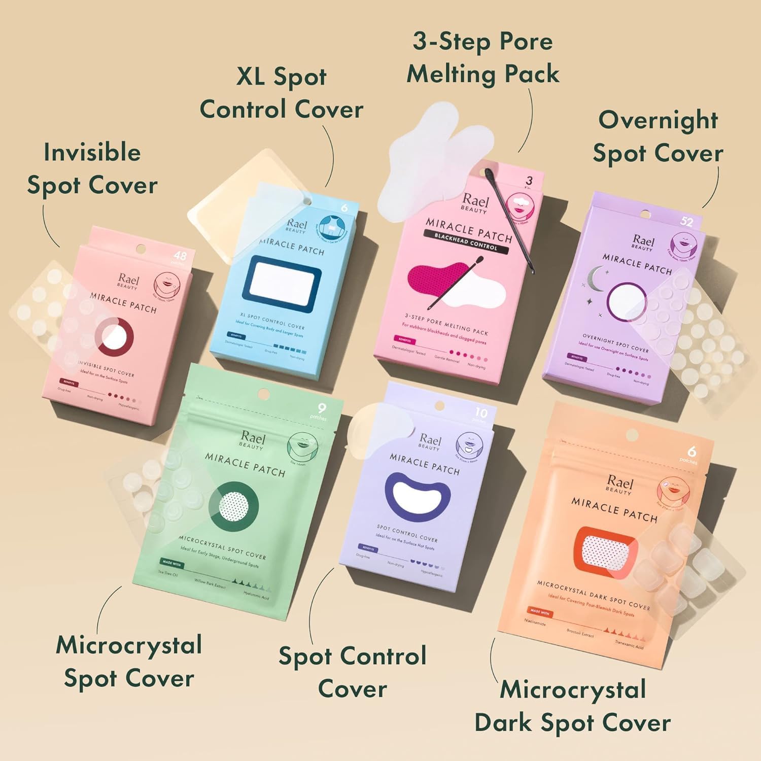 Rael Anti Pickel Patch Tag & Nacht Set- Korean Skincare, Pimple Patches für das Gesicht, Vegan & Tierversuchsfrei / Unsichtbar Patch (96 Stück, 2 Größen) & Über Nacht Patch (104 Stück, 3 Größen)