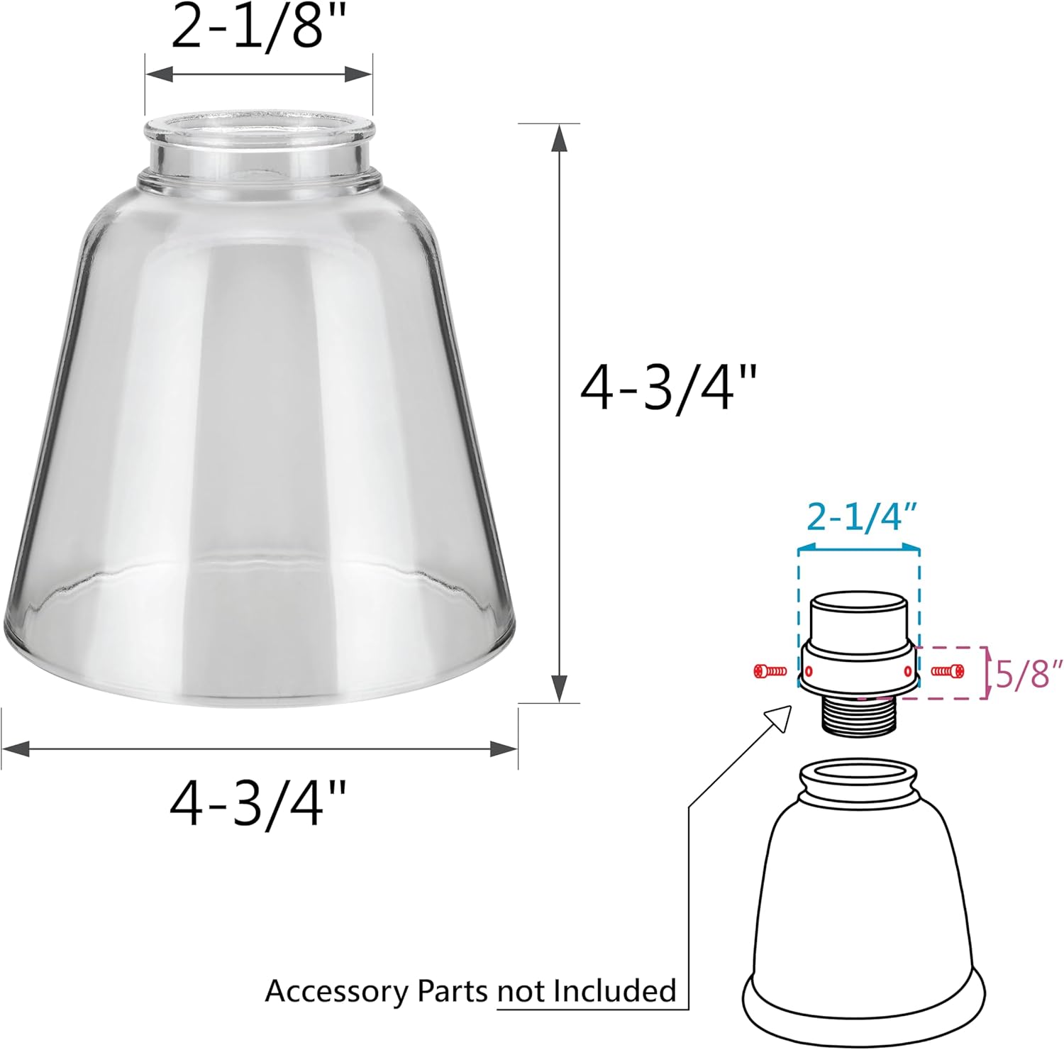 Aspen Creative 23155-4, Transitional Clear Ceiling Fan Replacement Glass Shade, 2-1/8" Fitter, Size: 4-3/4" D x 4-3/4" H, 4Pcs/Pack