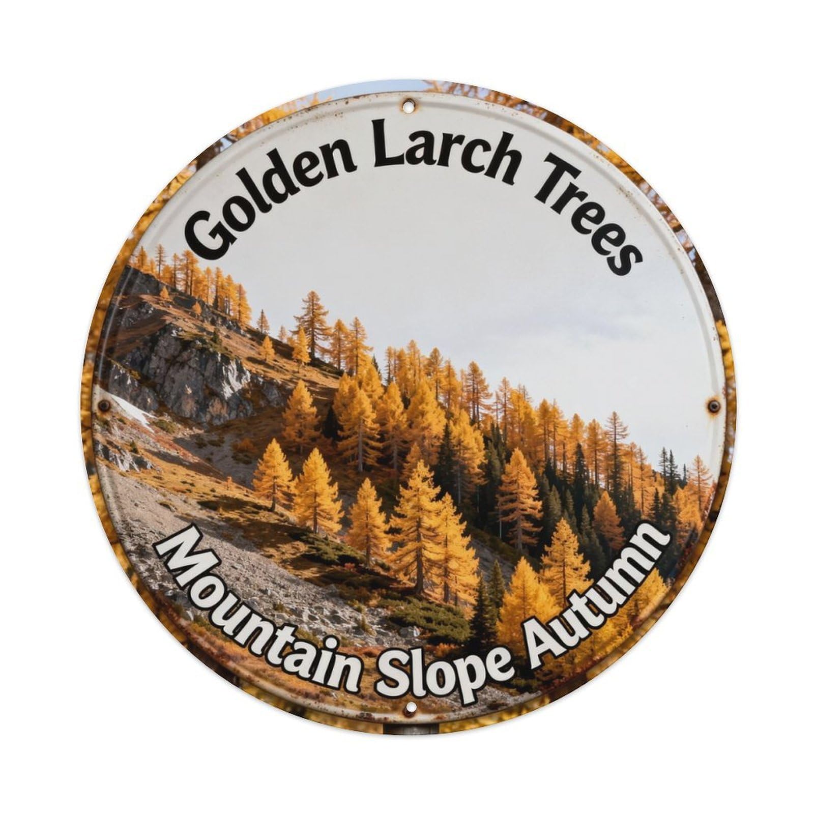 Golden Larch Trees Mountain Slope Autumn Metal Tin Sign Plaque