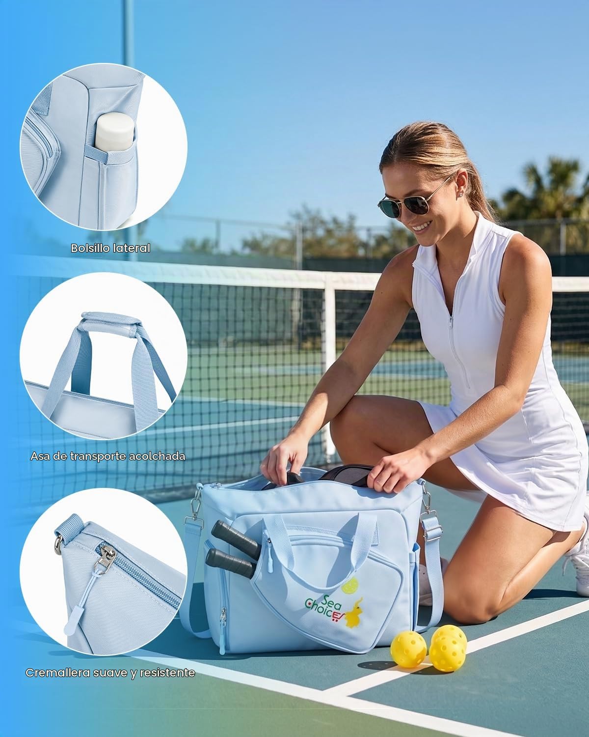 Sea choice Bolsa de Pickleball Bolsa de Gimnasio con Compartimento para Zapatos Ligera Bolsa de Viaje para Mujeres Hombres Compartimento para Palas Deportes Fin de Semana Equipaje de Mano