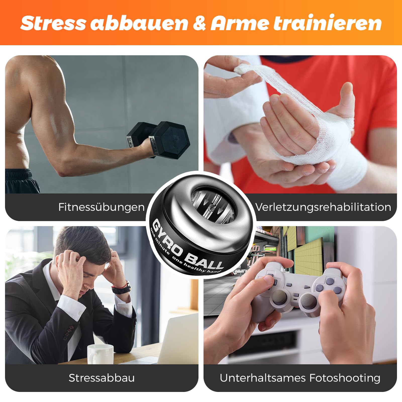 Gyroball, Handgelenktrainer-Ball, 5-stufiger Widerstands-/Lichtsteuerung, Gyroskopischer Unterarm-Trainer, zur Stärkung von Armen, Fingern, Handgelenk (Metallgehäuse)