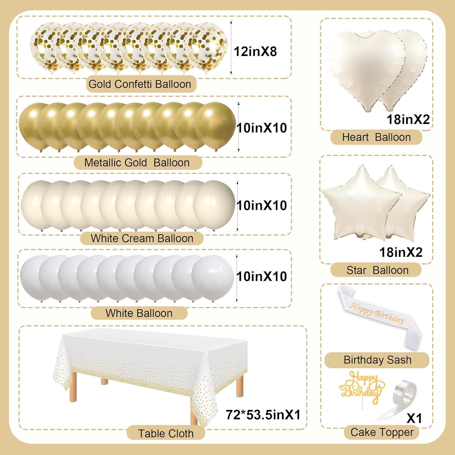 22nd Birthday Decorations for Women, White and Gold 22 Boho Birthday Party Supplies Includes Number Balloons, Banner, Fringe Curtain, Cake Topper - Image 4