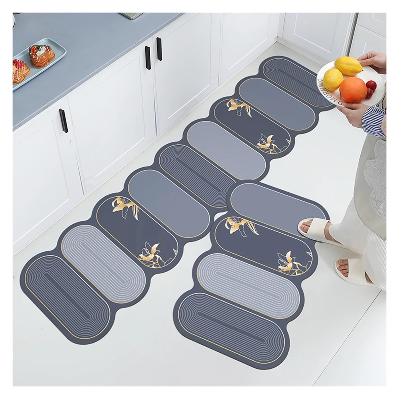 Tappeti In Pelle PVC Impermeabili, Tappeti Lunghi Antiscivolo, Tappetini Da Cucina, Tappetini Antiolio(Color-02,1pc-45x120cm)
