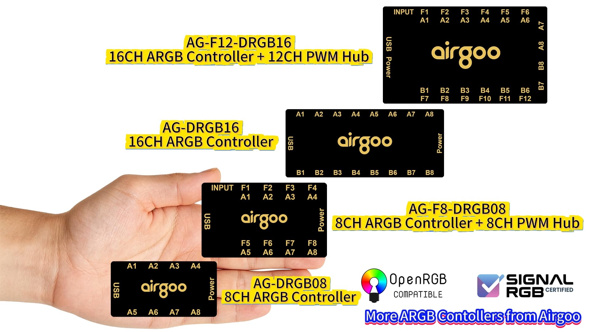 airgoo Magnetischer ARGB-Controller mit 8 Anschlüssen, kompakter SATA-betriebener ARGB-PC-Beleuchtungshub, einfache Installation für Mini- und Mid-Tower-Gehäuse, kompatibel mit SignalRGB und OpenRGB