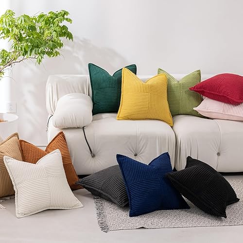 Miniatura 4 de Puncuntex Juego de 2 fundas de cojín de pana de 18 x 18 pulgadas  17.7 x 17.7 in., color azul marino, decorativas, cuadradas, suaves, cuadradas, a