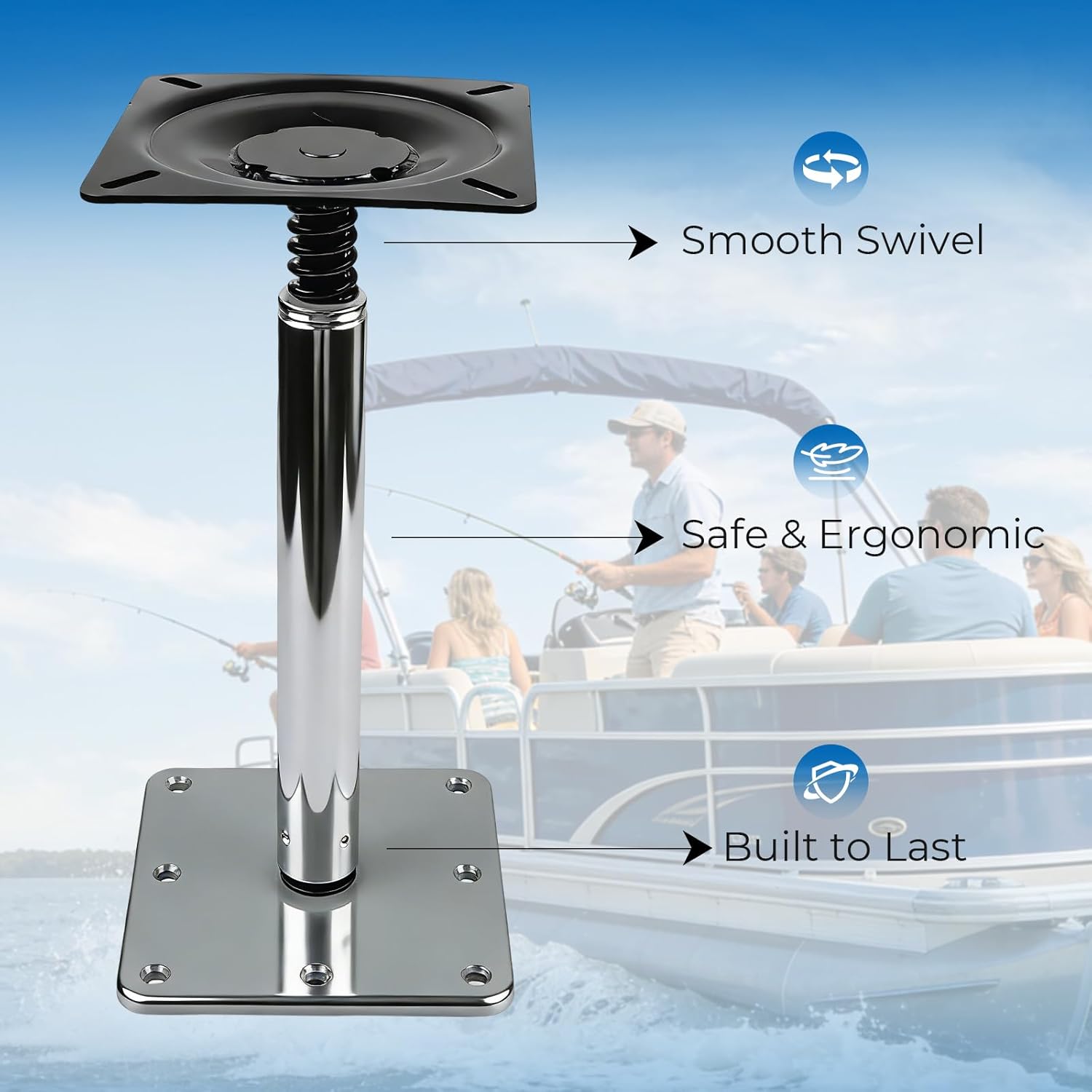 Replaces OE 97749-7 Swivl-Eze Lock’N-Pin ¾ Boat Seat Pedestal, Brushed Aluminum, 11" Tall, 7"x7" Marine Base Plate & 3/4" Pin Post for Pontoon/Fishing/Bass Boats