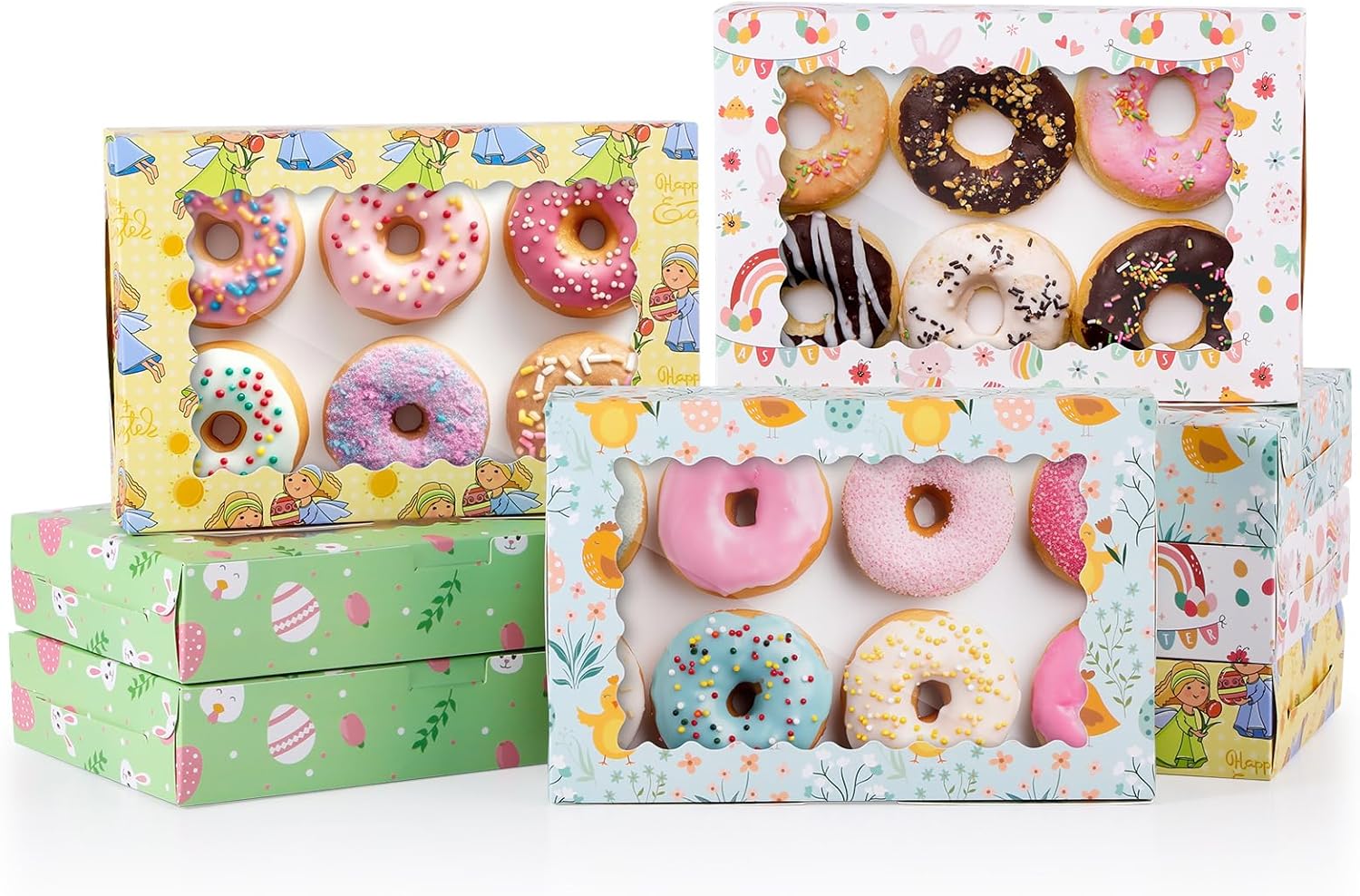 Tenare 48 Pcs Easter Bakery Boxes with Window 12 x 8 x 2.5 Inch Easter Bunny Pattern Cookie Boxes for Pastries Donut Pies Cakes Chocolate Strawberry Party Favor