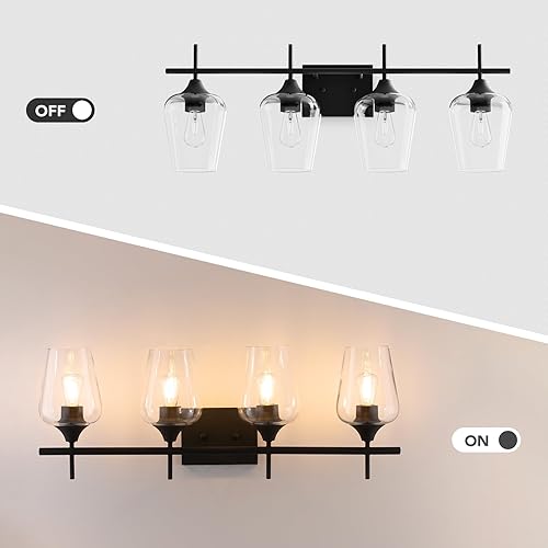 Miniatura 2 de VONLUCE Lámpara de tocador de baño, lámpara de baño de 4 luces sobre el espejo, lámpara de pared de baño con vidrio transparente, accesorios de