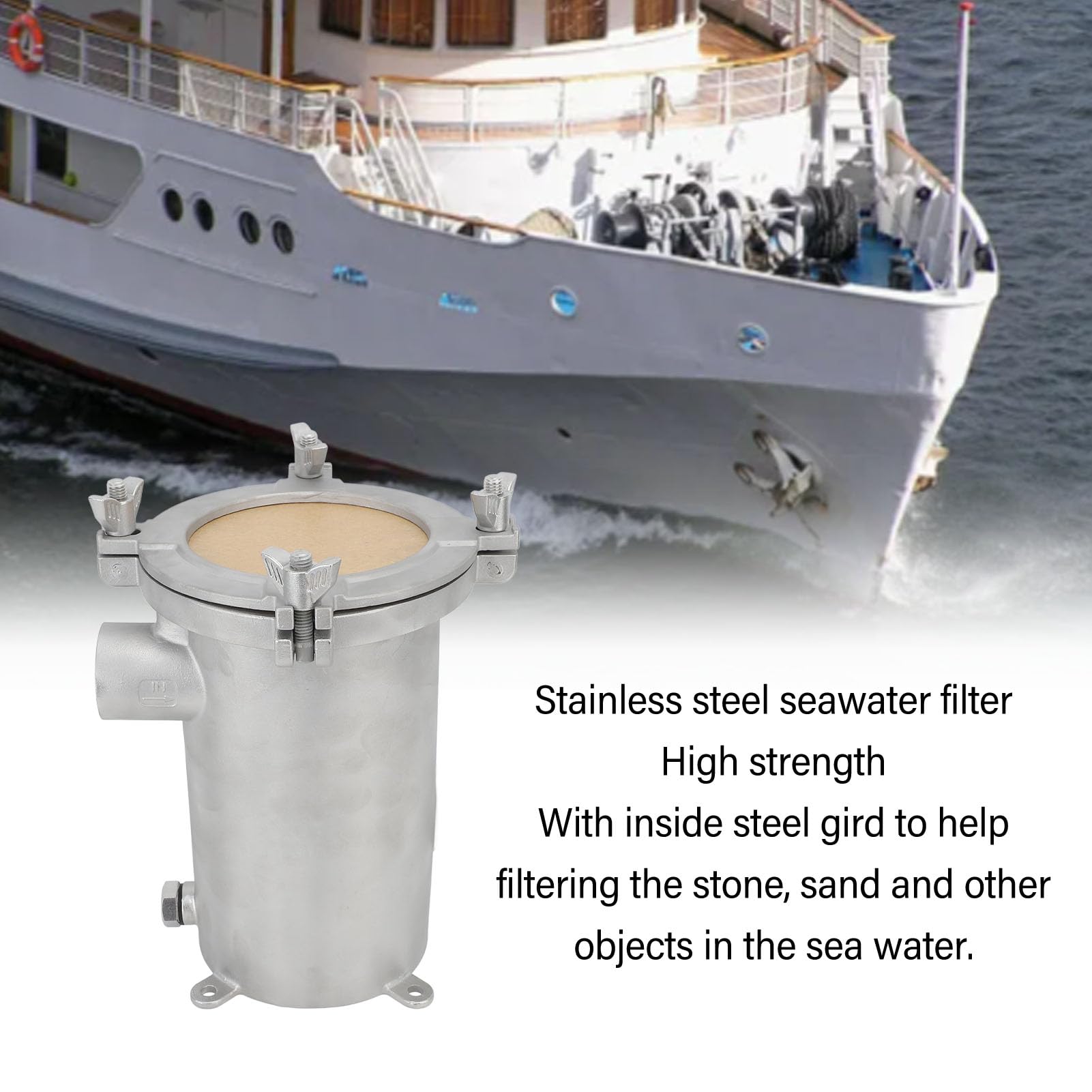 Marine-Wassersieb aus Edelstahl 316, hocheffizienter Meerwasserfilter mit rostfreiem Design für Boot, Yacht, Schiff, Marine-Hardware-Beschläge (Kleine Größe)