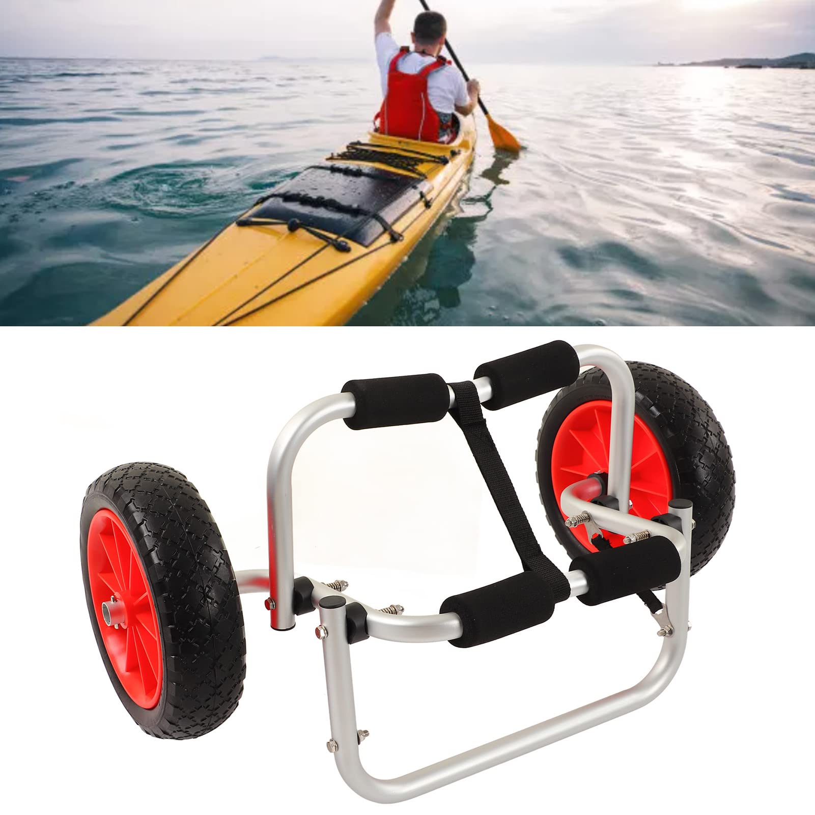 Carro de kayak de aluminio, carro de botes plegable ajustable de 25 cm PU, transportista de canoas de servicio pesado para kayaks inflables barcos de pesca