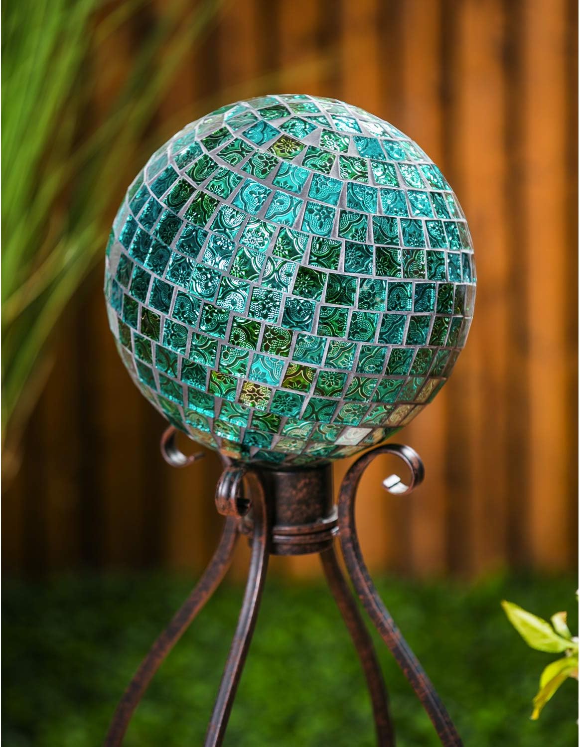 Evergreen Garden Beautiful Summer Turquoise Mosaic Glass Gazing Ball - 10 x 10 x 12 Inches Fade and Weather Resistant Outdoor Decoration for Homes, Yards and Gardens