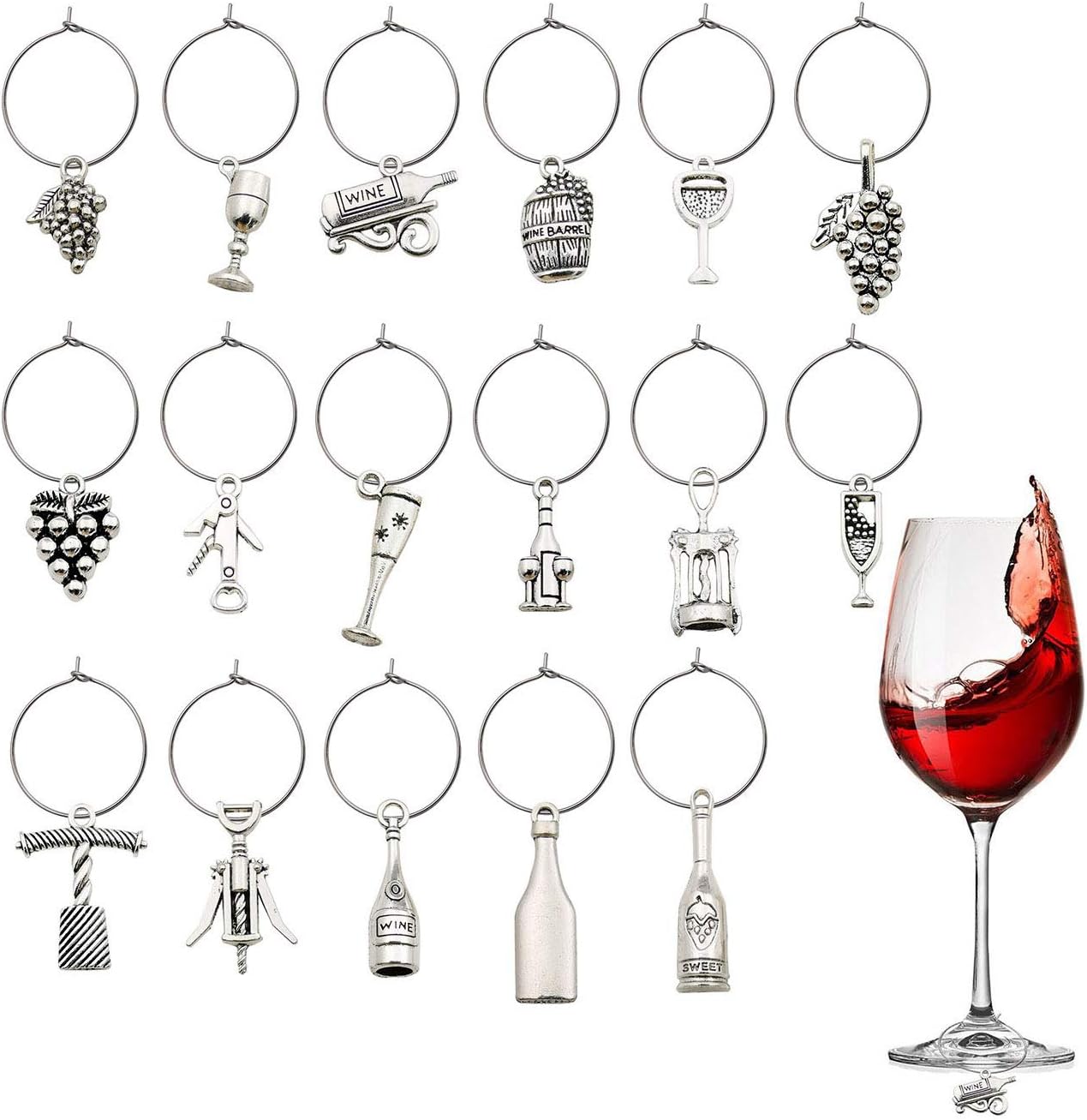 WOCRAFTCraft Supplies Wine Glass Charms Markers Wine Tasting Party Decoration Supplies Gift With 25mm Strong Stainless Steel Wine Glass Charm Rings