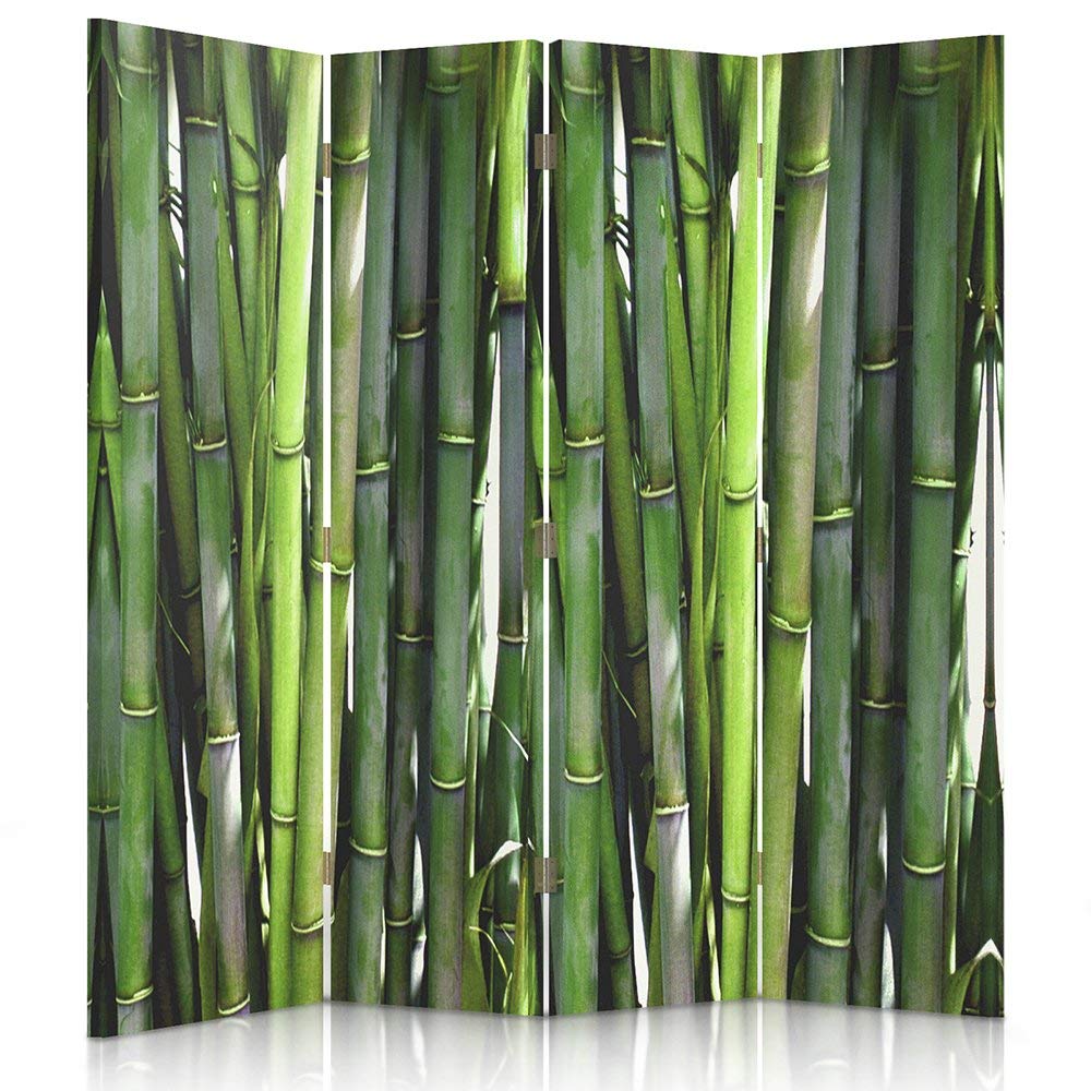 Feeby Paravent Nature 4 Panneaux 145x150 cm Une Seule Côté Cloison De Séparation Écran Pliant Paravent Interieur Décoratif Mur Espagnol Impression sur Toile Chambre d'enfant Salon Bureau Vert