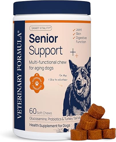 Veterinary Formula Smart Vitality Senior Support Suplementos para Perros 60ct  Vitaminas para perros mayores para ayudar a promover la movilidad,