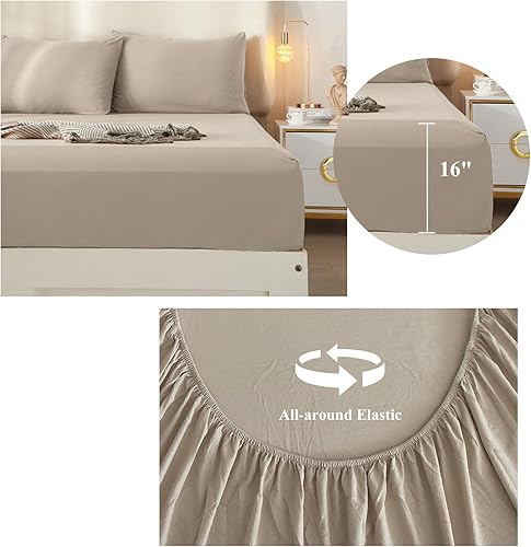 Miniatura 3 de Juego de sábanas tamaño California King, color verde militar, sábanas refrescantes de 4 piezas para cama tamaño California King, sábanas y fundas de