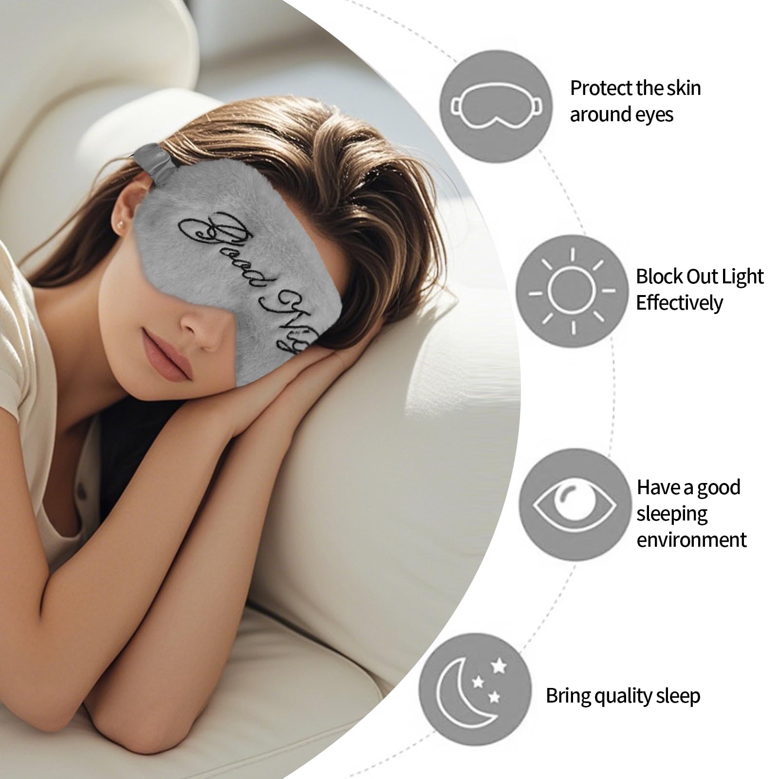 Plüsch Satin Schlafmaske,98% Lichtblockierende Schlafbrille mit Verstellbarem Band für Frauen & Herren & Kinder, Schlaf Augenmaske für Reise Gadget, Schwarz(Asche)