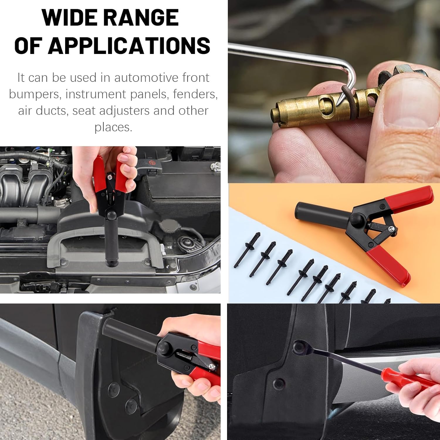 46Pcs Plastic Rivet Gun Kit with Nylon Blind Rivets, Fastener Removal Tool and Precision Tools Hooks, Plastic Rivets Safe Metal Plastic Clips Removal Hand Riveter for Automotive Removing