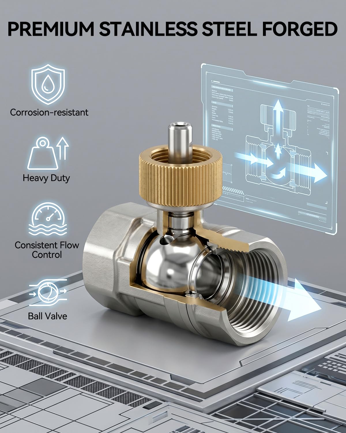 Smart Ball-Wasserventil, App-Steuerung, 4 Timer-Modi für automatische Steuerung, unterstützt 2,4-GHz-WLAN, verschiedene Größen wählbar, Edelstahl, Upgrade-Version, Smart Valve for 1" Pipe