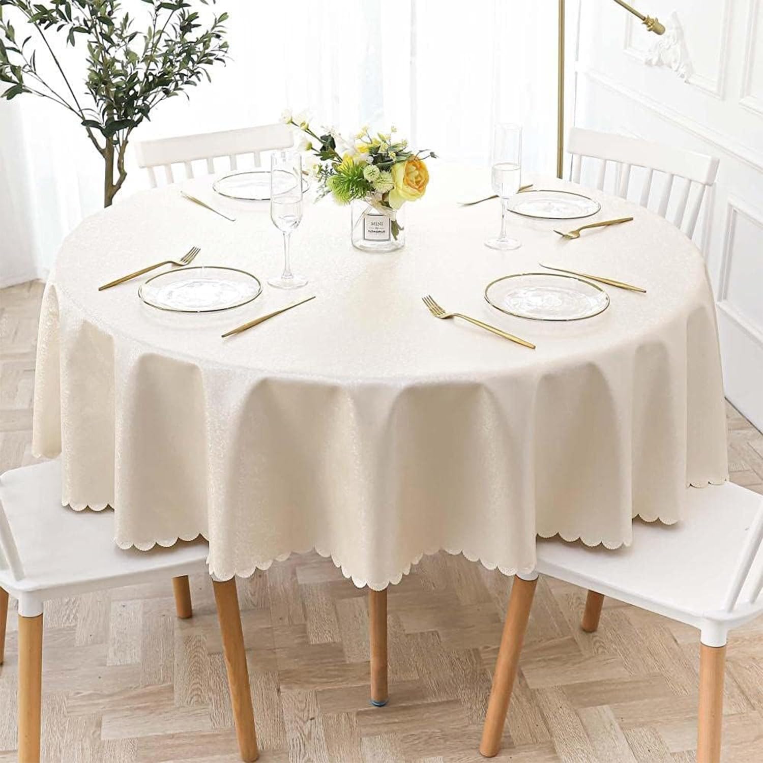 JuanNest Round Waterproof Tablecloths, PVC Solid Color Table Cover, Wipeable Oil-Proof Table Cloth, European Tablecloth for Home Hotel Restaurant E Diameter, Patio,Weddinggathering J,Diameter 120 cm