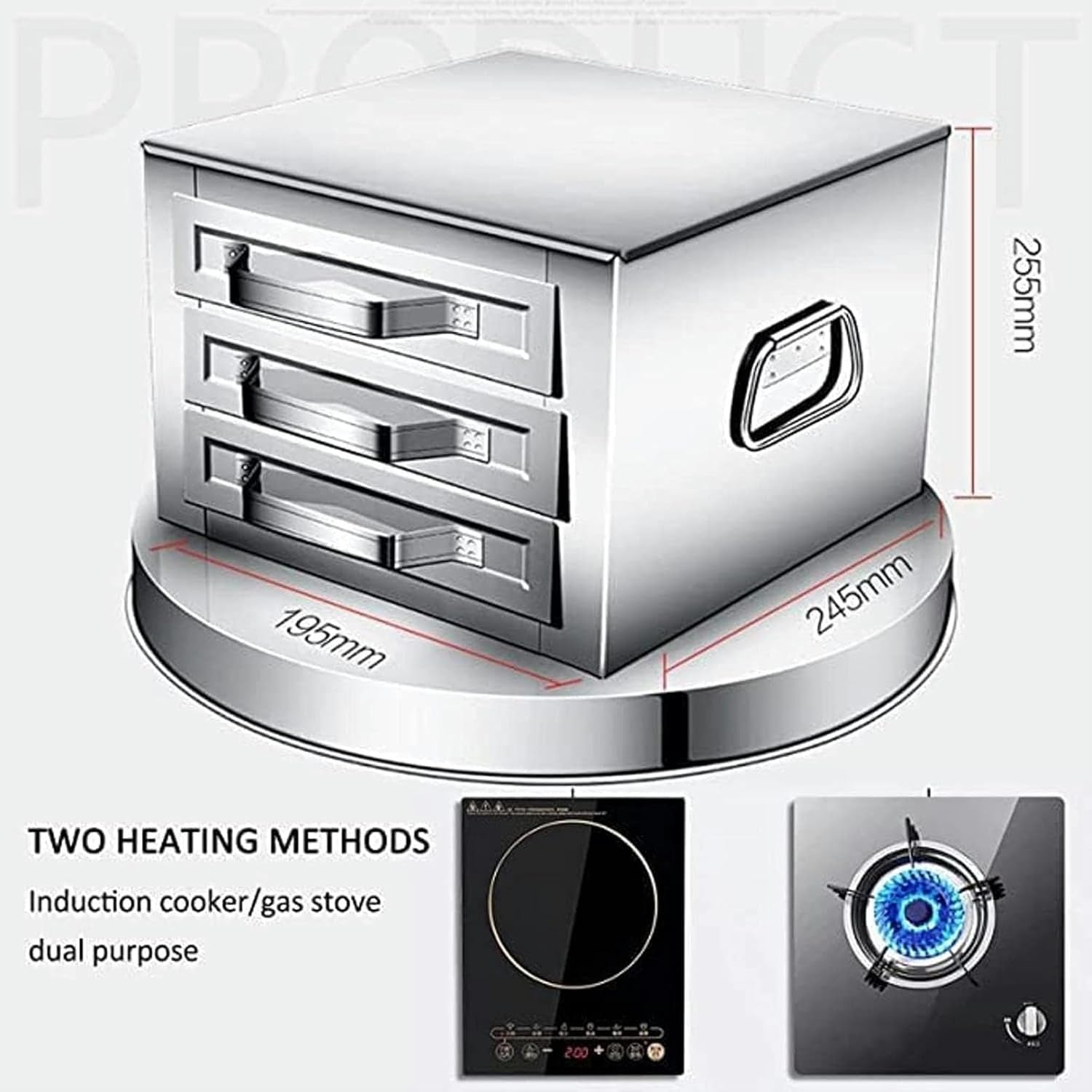 Multifunction Cooking Machine, Rice Noodle Roll Food Steamer with 3 Stainless Steel Trays, Cuisine for Bun Dumplings Rice Dim Sum