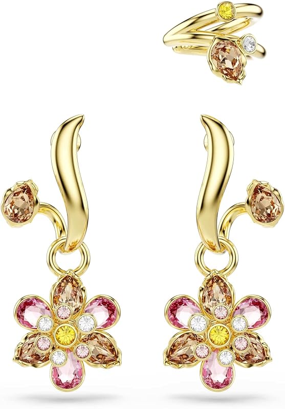Idyllia earrings, Set (3), Mixed cuts, Flower, Multicolored, Gold-tone finish