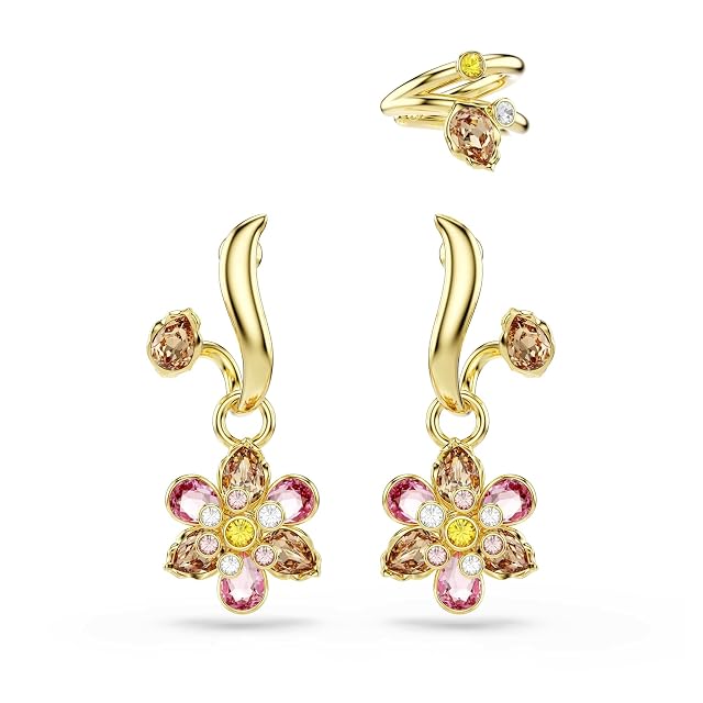 Swarovski Idyllia earrings Set 3 Mixed cuts Flower Multicolored Gold-tone finish
