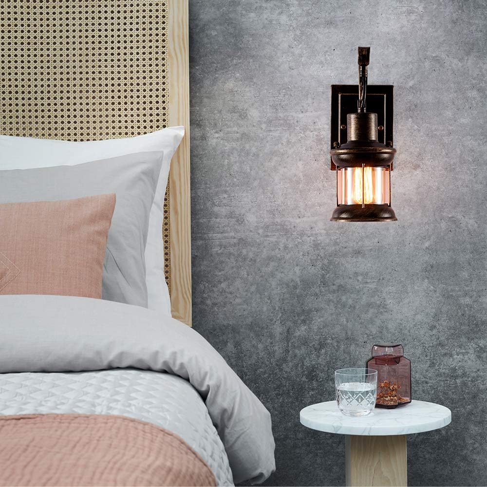 Industrial Vintage Single Head, Rustic Nordic Glass wall Sconce Fixtures Retro Metal Painting Color Wall lamp for Home Bar Bedroom Bedside Corridor Decorate Wall Light 110V