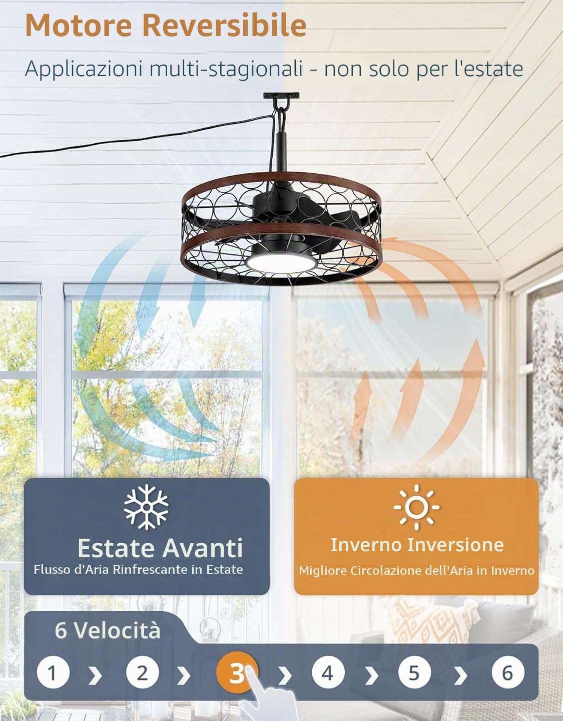 Ventilatore Da Soffitto con luce led e telecomando silenzioso IP65 Impermeabile Esterno Dimmerabile Plafoniera con ventilatore Gabbia Lampada de Soffitto con Ventilatore per Camera da Letto Soggiorno