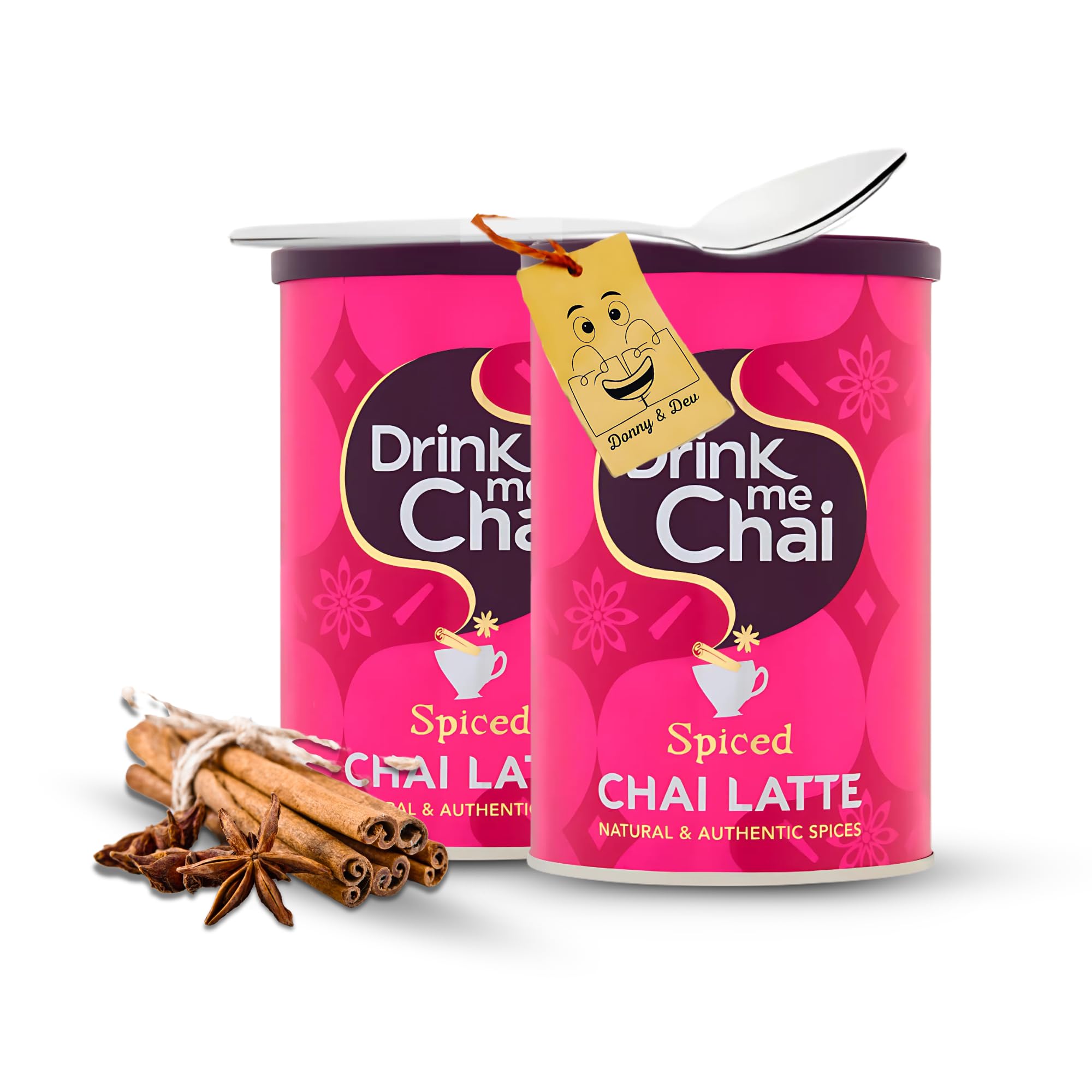 Chai Latte Bundle Includes: 2x Drink Me Chai Spiced Chai Latte Powder (250g) Instant Chai Powder & 1x Stainless Spoon Little Spoon (Coffee Spoon/Tea Spoon) by Donny & Dev
