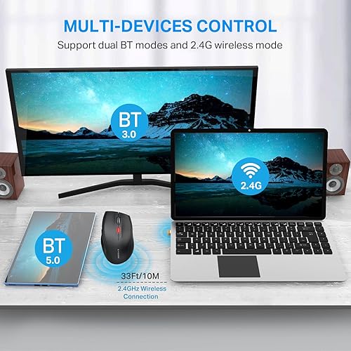 Miniatura 9 de E-YOOSO Mouse inalámbrico mouse de computadora de 18 meses de duración de la batería mouse inalámbrico 5 niveles 2400 DPI 6 botones Ergo mouse