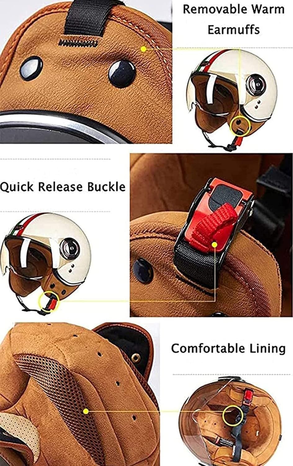 Jet-Helm mit Visier, Retro Pilot-Helm für Brillen-Träger, Roller-Helm für Frauen und Herren im Vintage-Look, Motorrad-Helm, Qualität nach ECE-Norm D,XL59-60CM