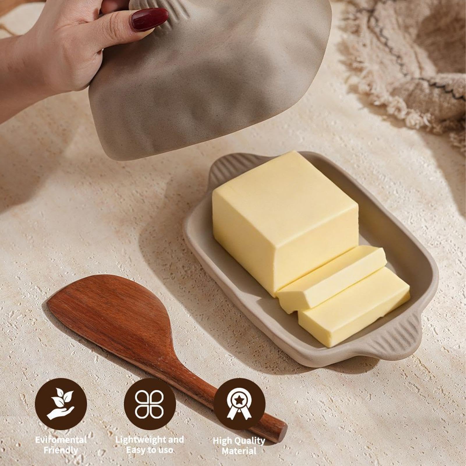 Butterdose | Käsehalter aus Keramik mit Schneidewerkzeug