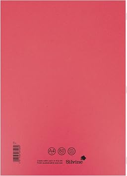 Silvine A4 Red Exercise Book, Lined With Margin - 80 Pages (Pack of 10)